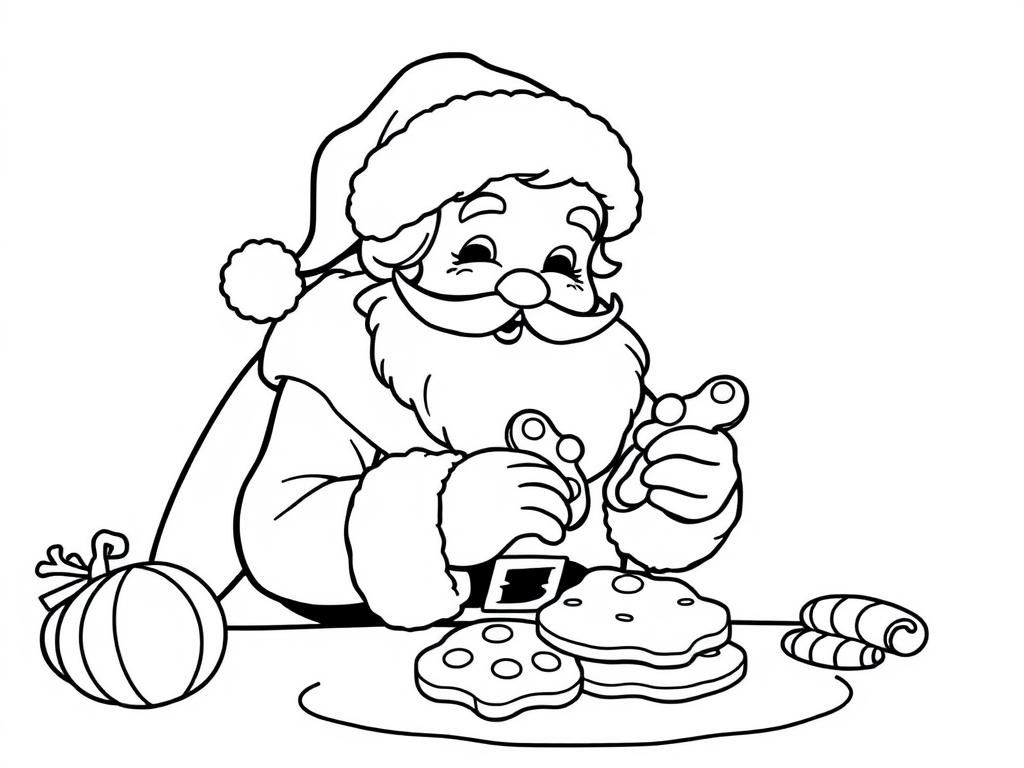 Santa Decorating Cookies Coloring Page