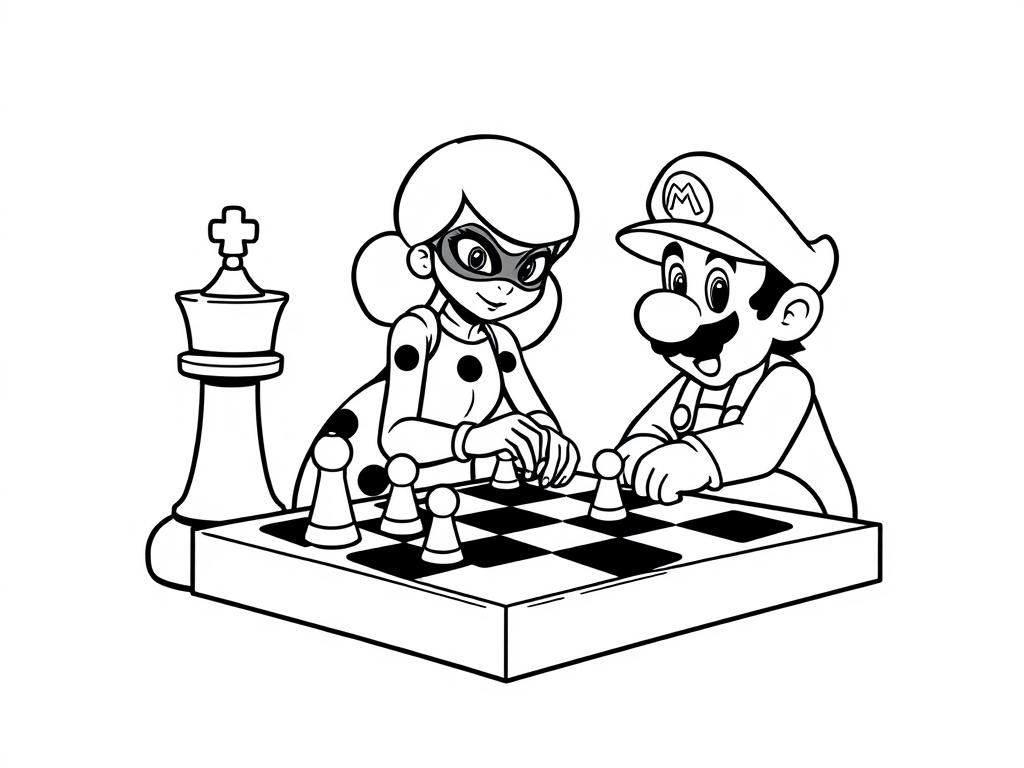 Ladybug from Miraculous playing chess with Mario Bros