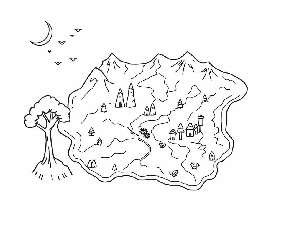 Kleurplaat van een fantasiekaart