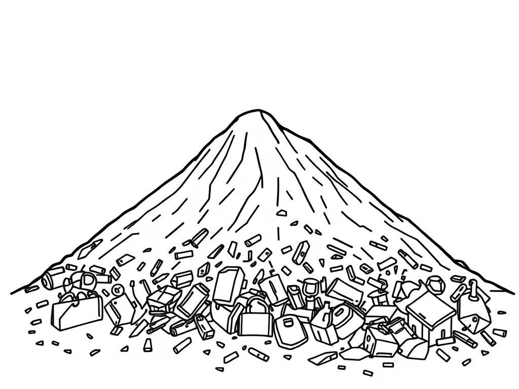 landfill compactor bigger with trash mountain around - Free Printable Coloring Page