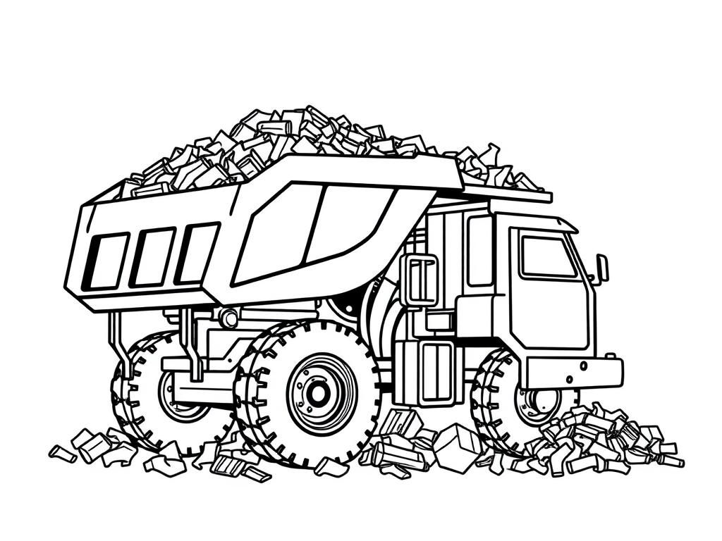 landfill compactor truck with lots of trash - Free Printable Coloring Page