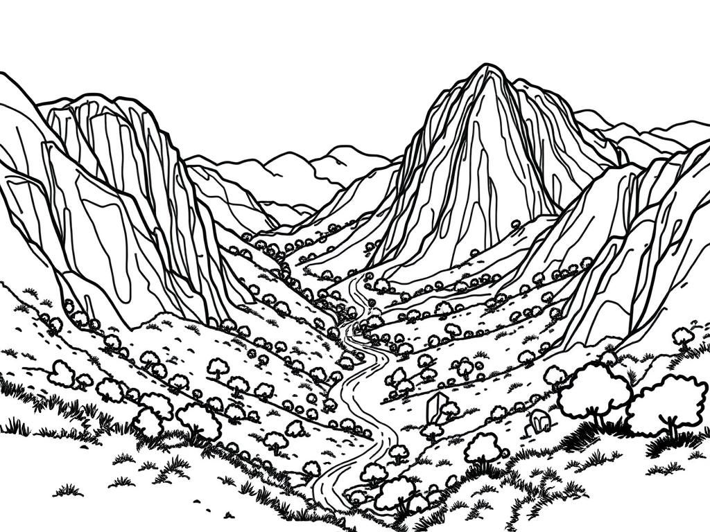 Mountain Landscape Coloring Page