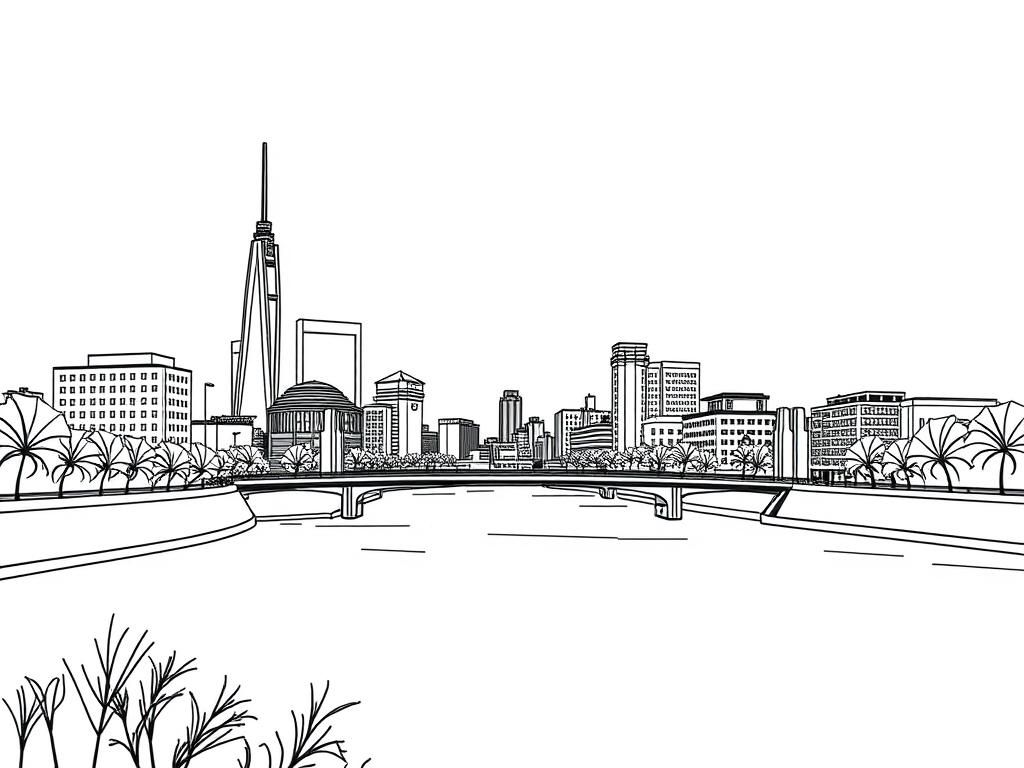 Cityscape Coloring Page for Adults