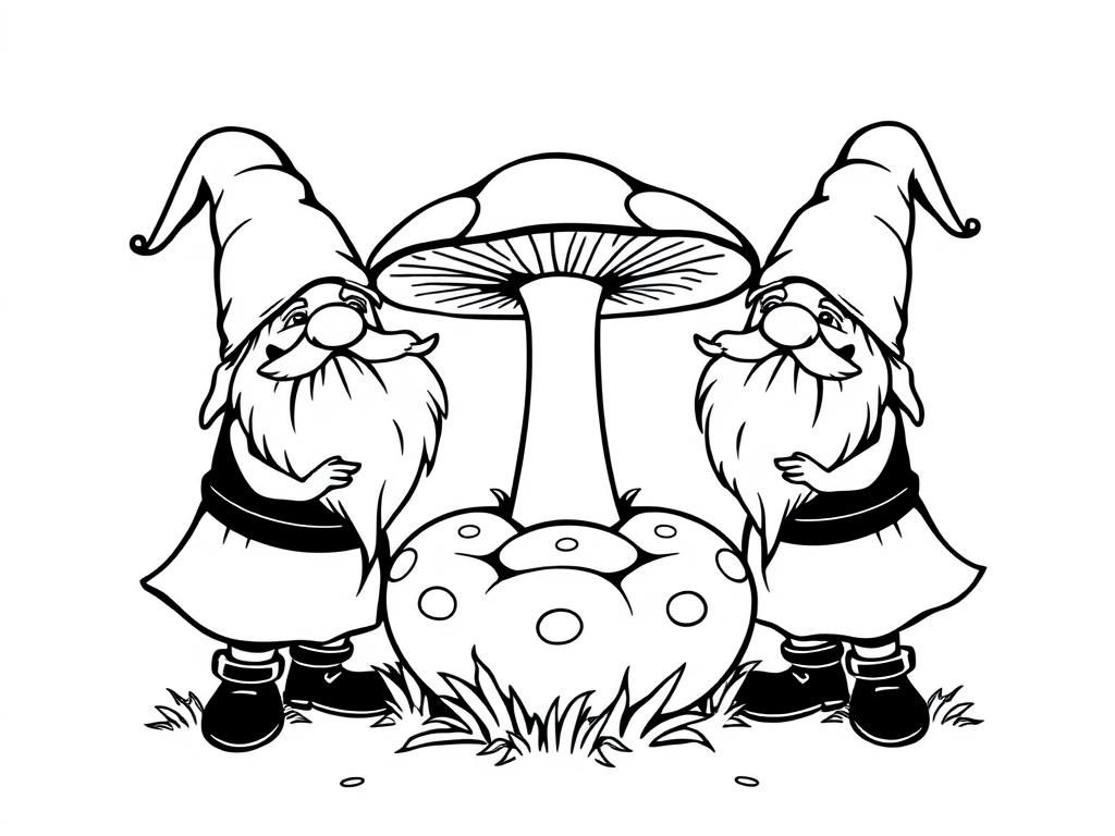 Gnomes and Mushroom Coloring Page