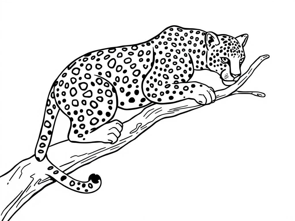 leopard on the branch - Free Printable Coloring Page