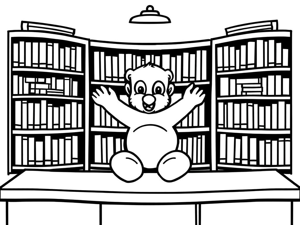 Bear in Library Coloring Page
