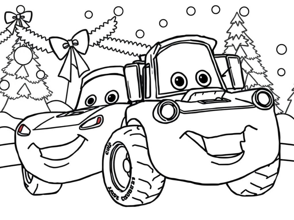 Auto's Kerst Kleurplaat