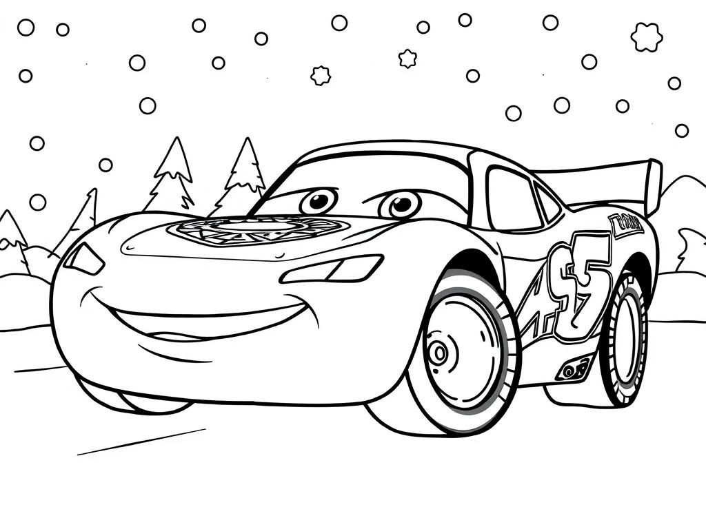 Kleurplaat Raceauto's in de sneeuw