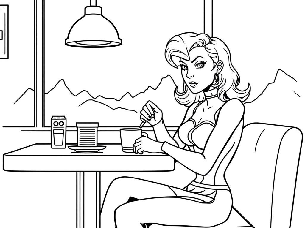 Diner Lady Coloring Page