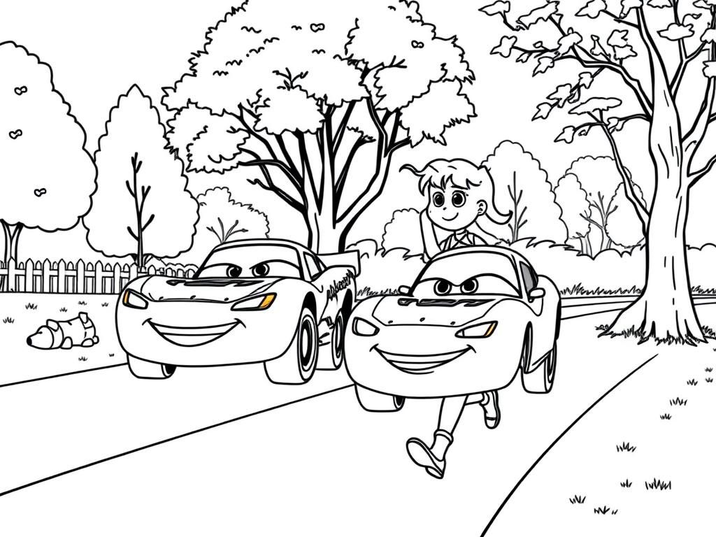 Preview of lightning mcqueen and marge walking in a park