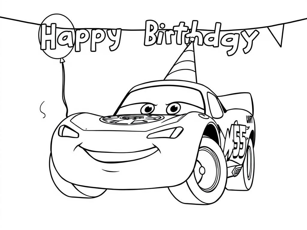 Birthday Race Car Vehicles Coloring Page