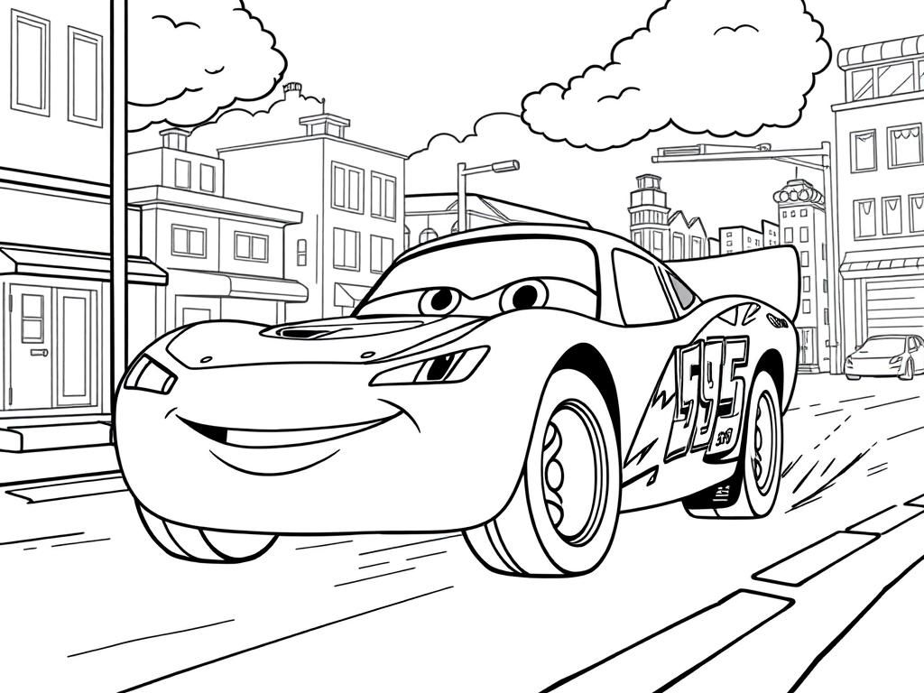 Race Car City Streets Coloring Page