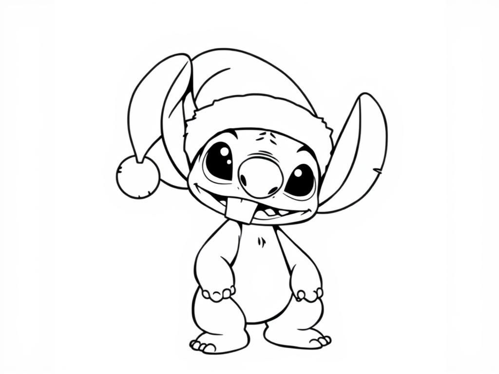 Preview of Lilo (from lilo and stitch) wearing a christmas hat, strechting his mouth, making a funny face. The full body standing up, no colors.