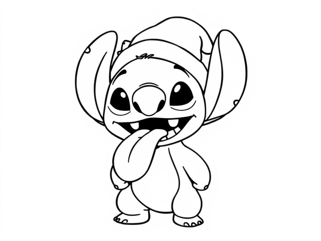 Preview of Lilo (from lilo and stitch) wearing a christmas hat, strechting his mouth, making a funny face. The full body standing up, no colors.