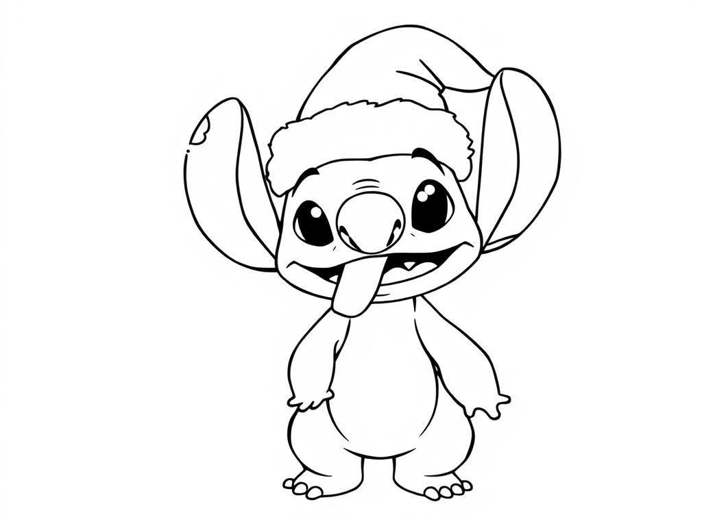 Preview of Lilo (from lilo and stitch) wearing a christmas hat, strechting his mouth, making a funny face. The full body standing up, no colors.