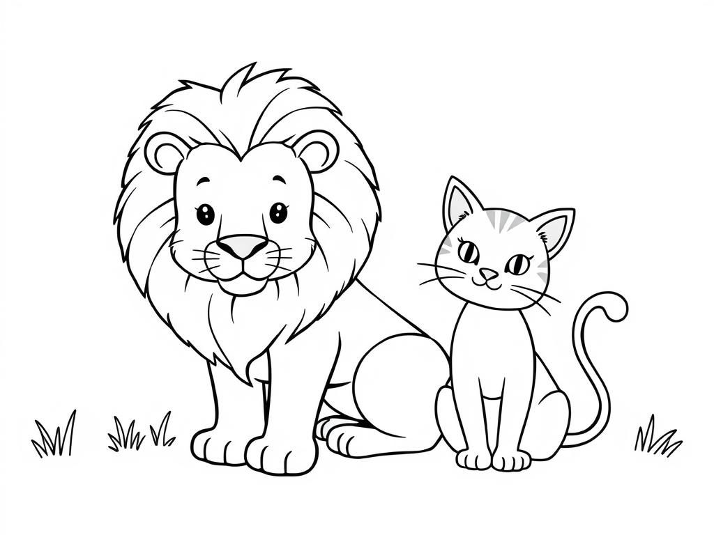 Lion and Cat Coloring Page