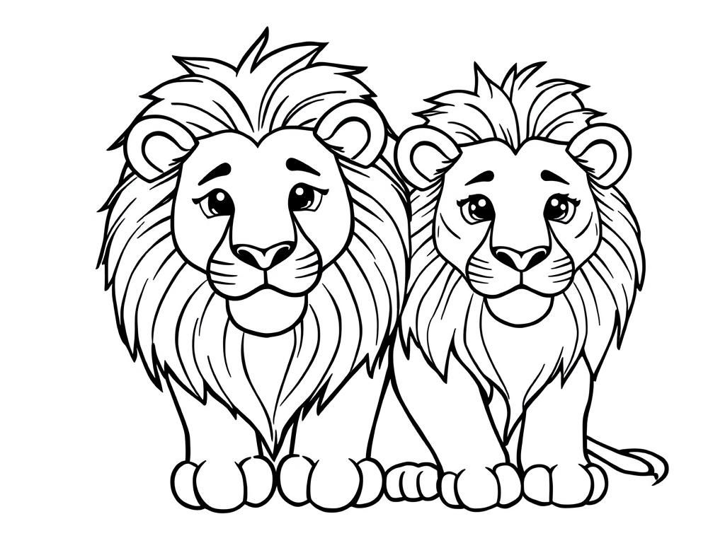 Lion Friends Coloring Page