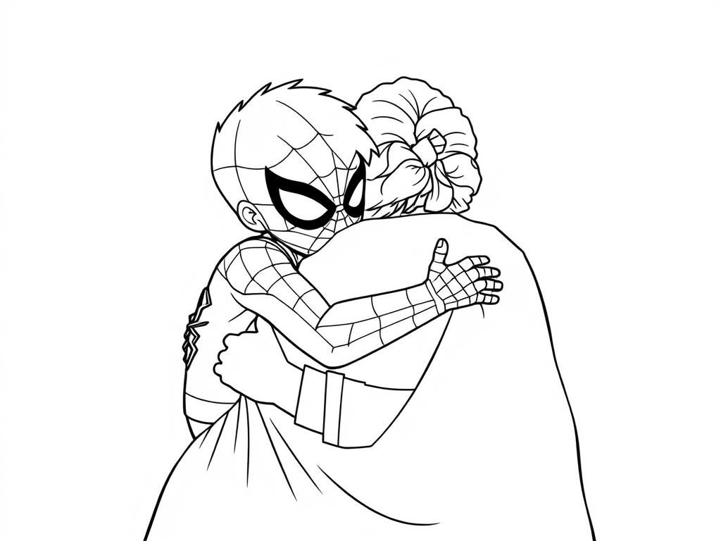 Spiderman Hugging Girl Coloring Page