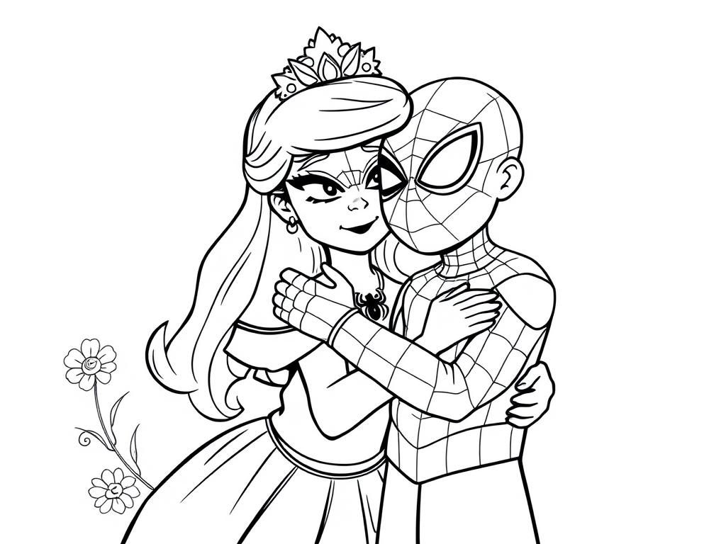 Princess Peach and Spider-Man Coloring Page