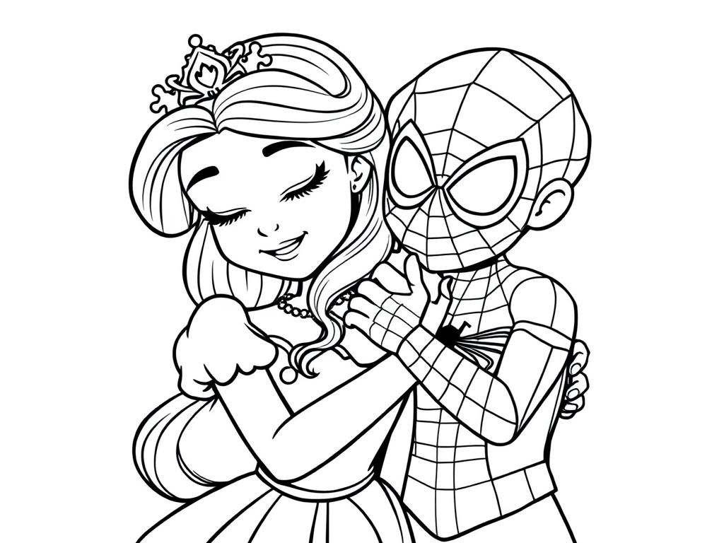 Spider-Man en Prinses Kleurplaat