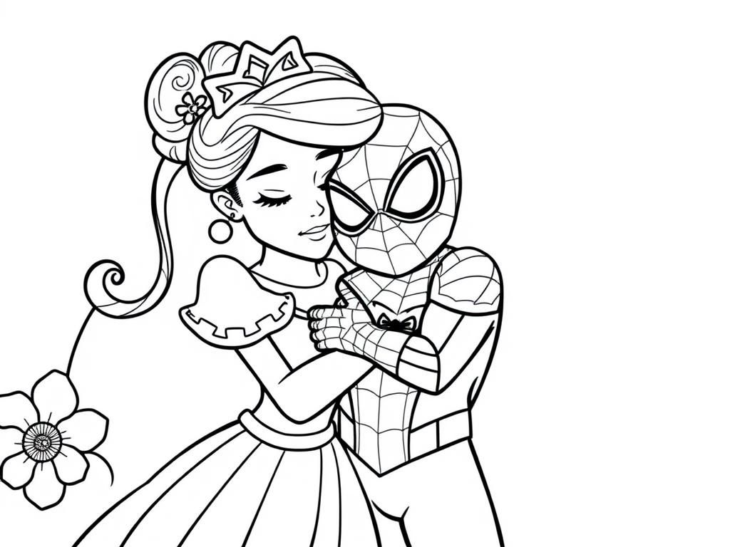 Prinses en Spiderman kleurplaat: Een koninklijk avontuur