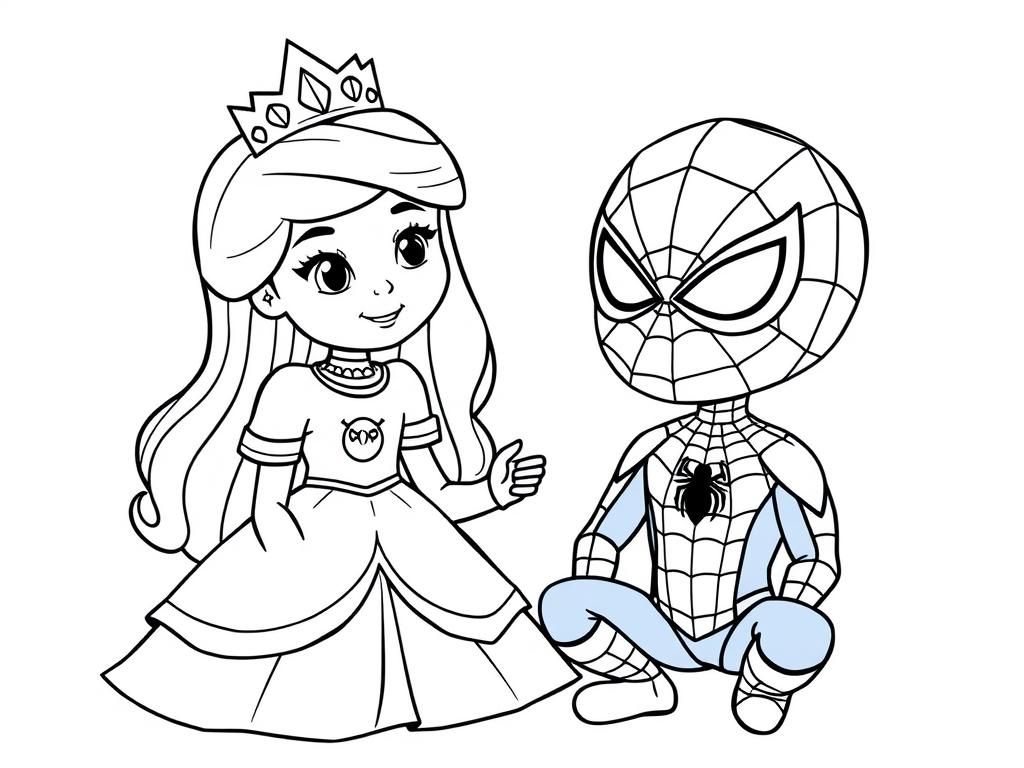 Princess and Spiderman Coloring Page