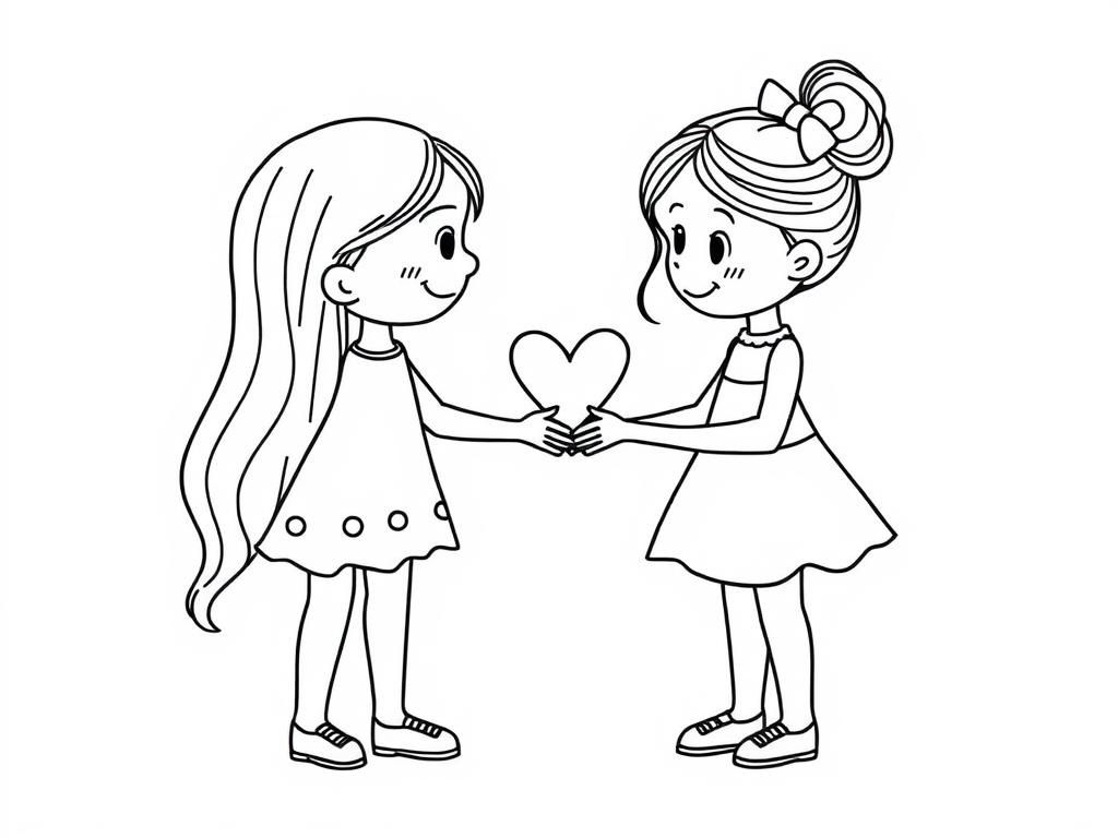 little sister and big sister in heart - Valentines Day Coloring Page