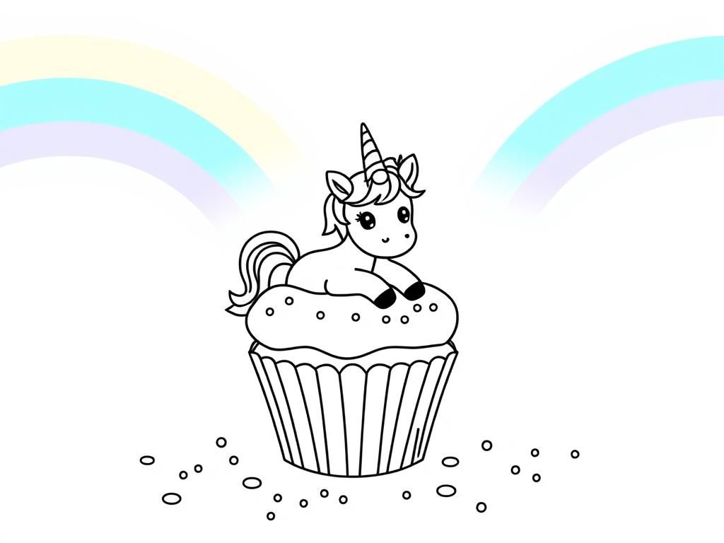 Unicorn on Cupcake Coloring Page
