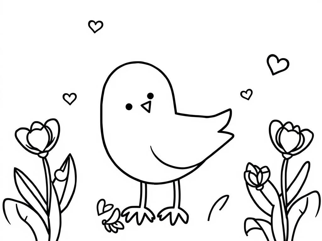 Bird and Flowers Coloring Page