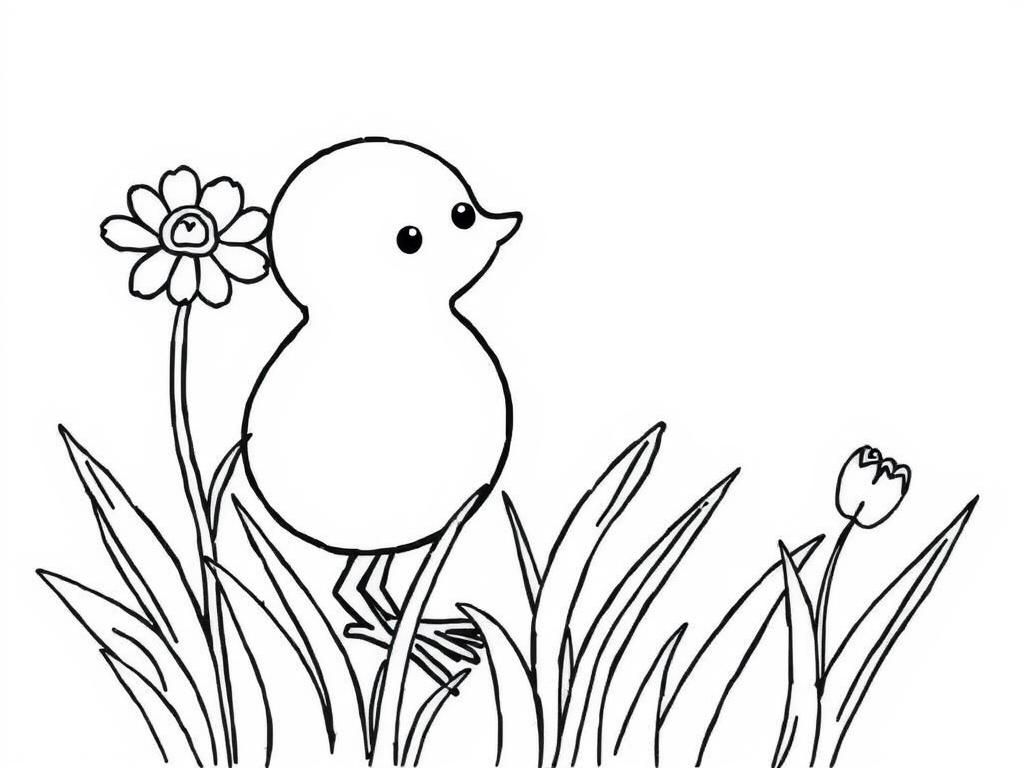 Bird in Grass Coloring Page