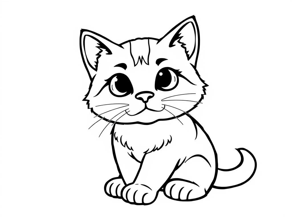 Adorable Cartoon Kitten Coloring Page