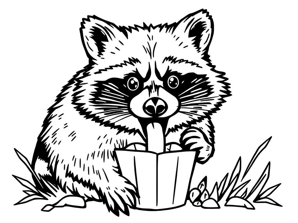 Raccoon Reading a Book Coloring Page