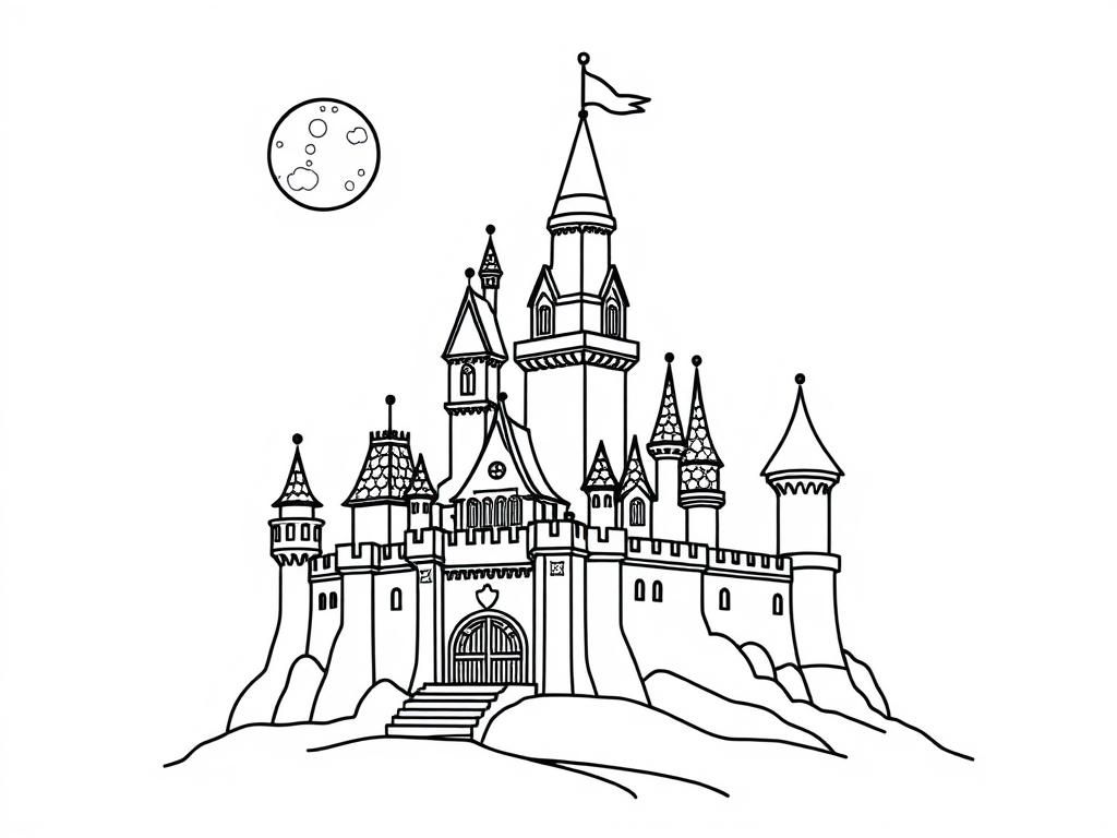 Magical castle and moon over it