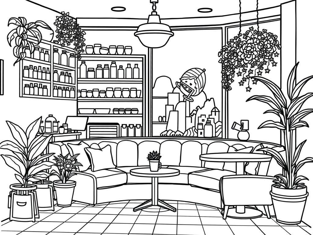 Cafe Interior Coloring Page