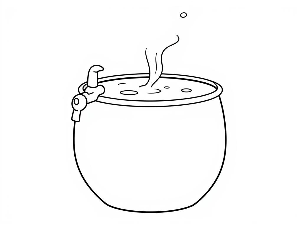 make a large vat of soup with a faucet coming out of the side of vat