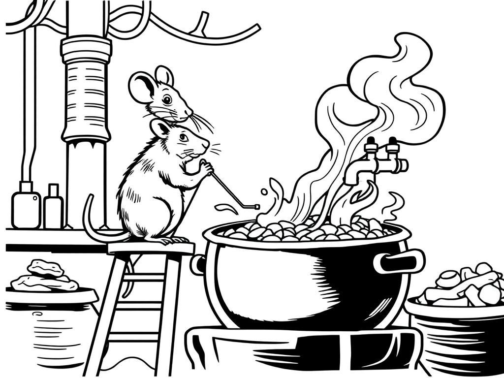 Kleurplaat van een muis die kookt