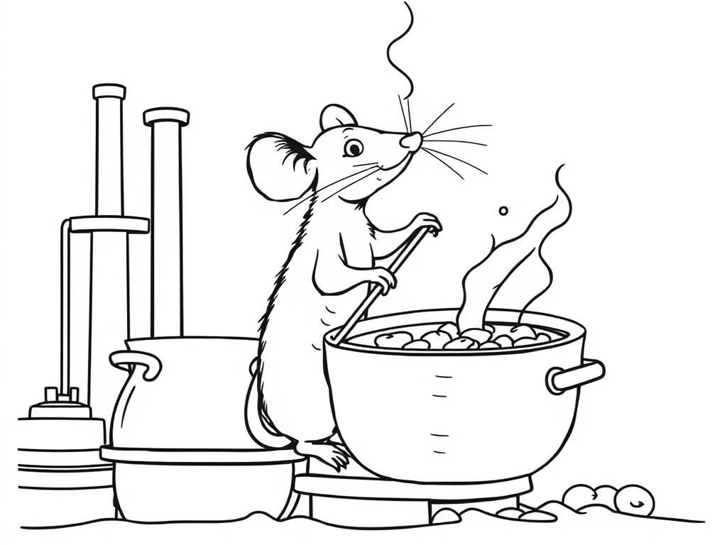 Kleurplaat van een muis die kookt