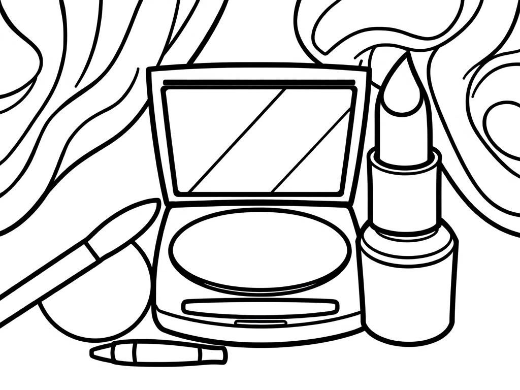 Preview of makeup set with eyeshadow, blush, and lipstick (black & white)