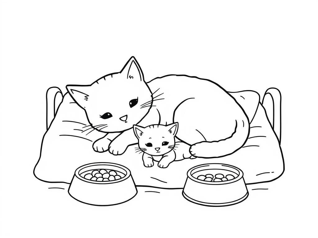 Kleurplaat kat en kitten