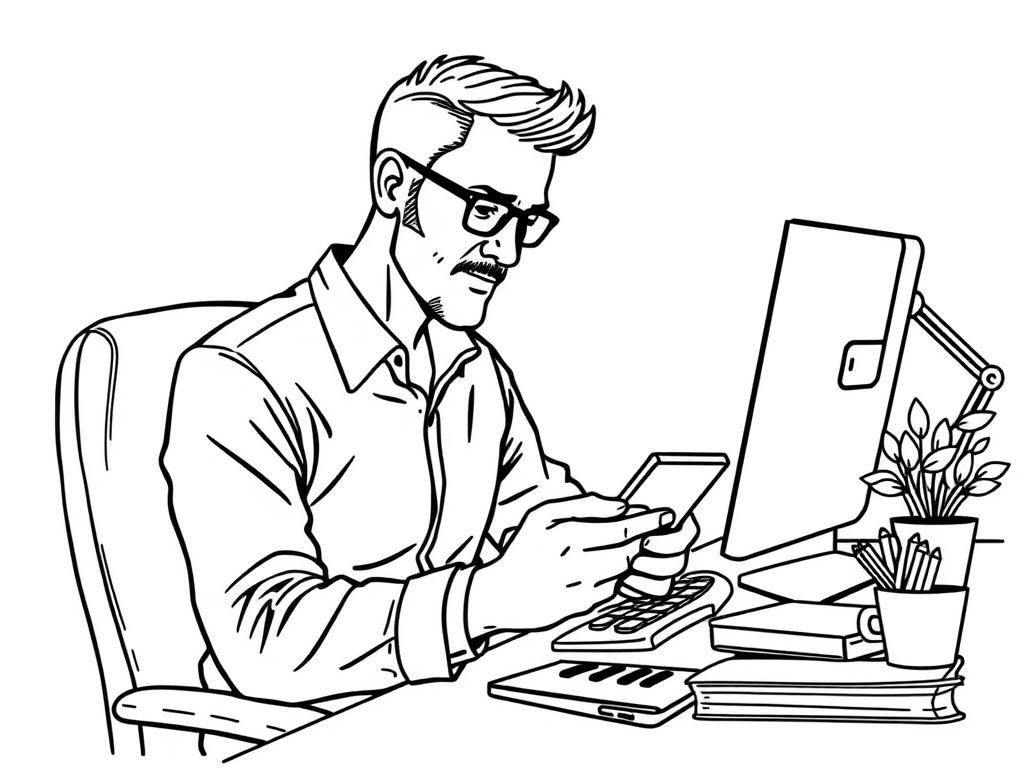 Man doing office job and browsing on his phone