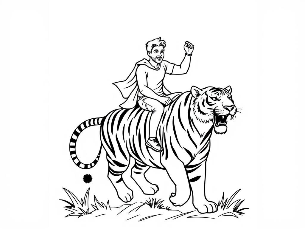 Man Riding Tiger Coloring Page