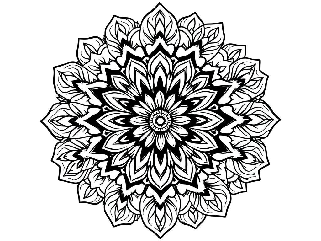 Coloring Page: Mandala with Leaves and Flowers