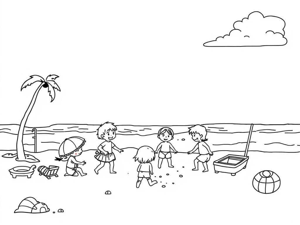Beach Kids Coloring Page