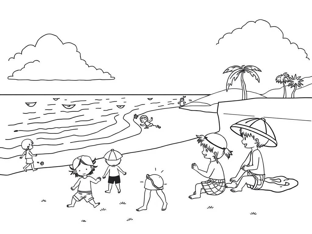 Beach Scene Coloring Page For Kids