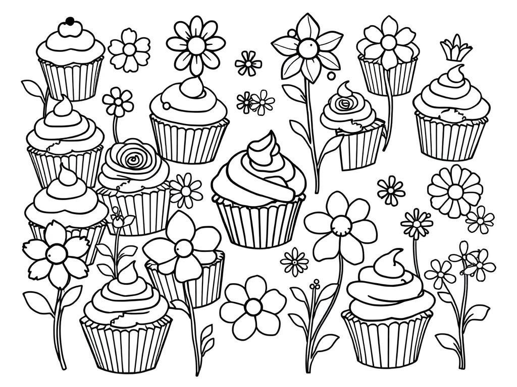 Cupcake Garden Coloring Page