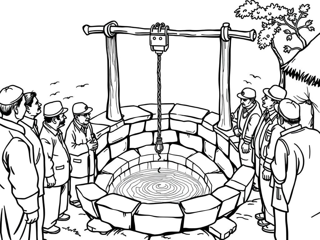 Preview of Many government officials standing around and looking down a deep old-style water well