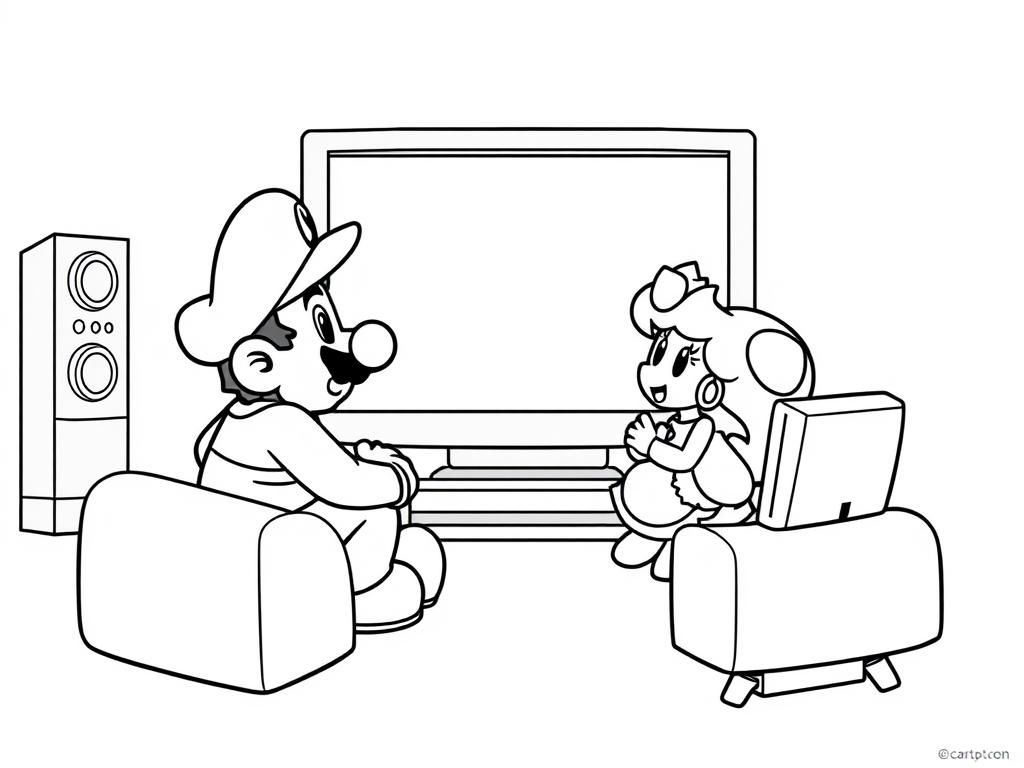 Preview of Mario and Luigi and princess peach and toad watching tv