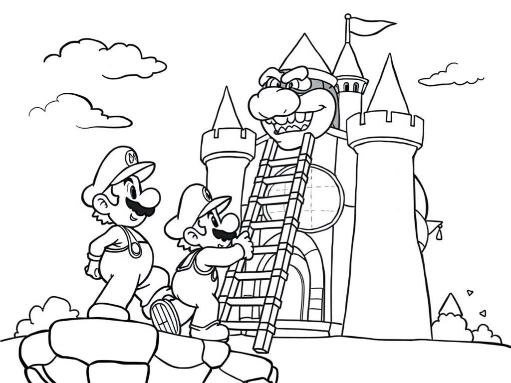 Mario and luigi trying to break into bowsers castle with a ladder