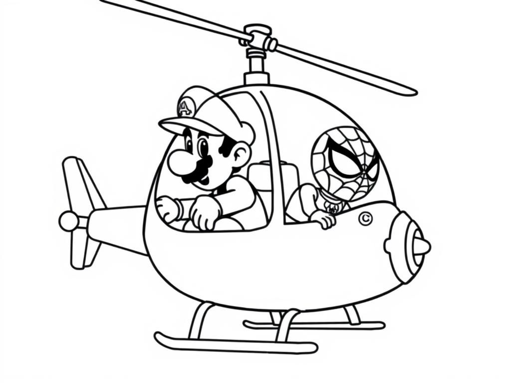 Preview of mario and spiderman in a helicopter