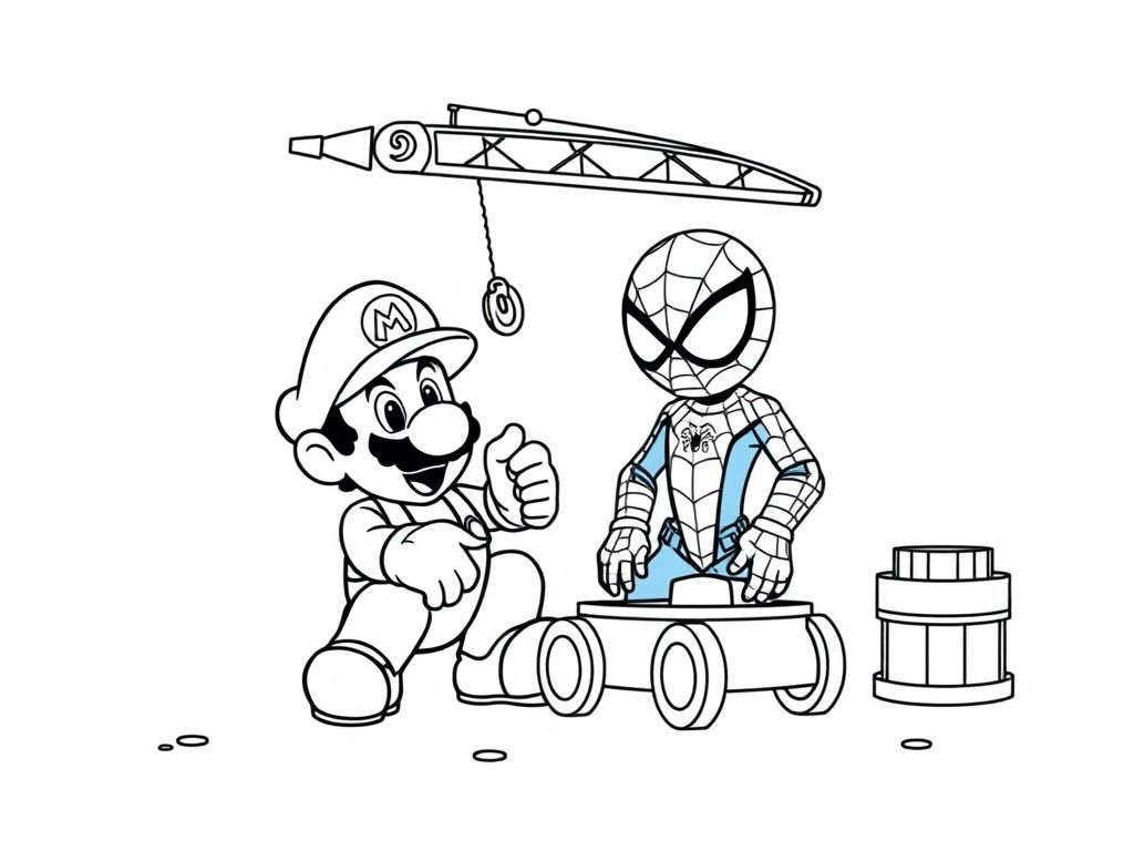 Preview of mario and spiderman playing with a toy crane